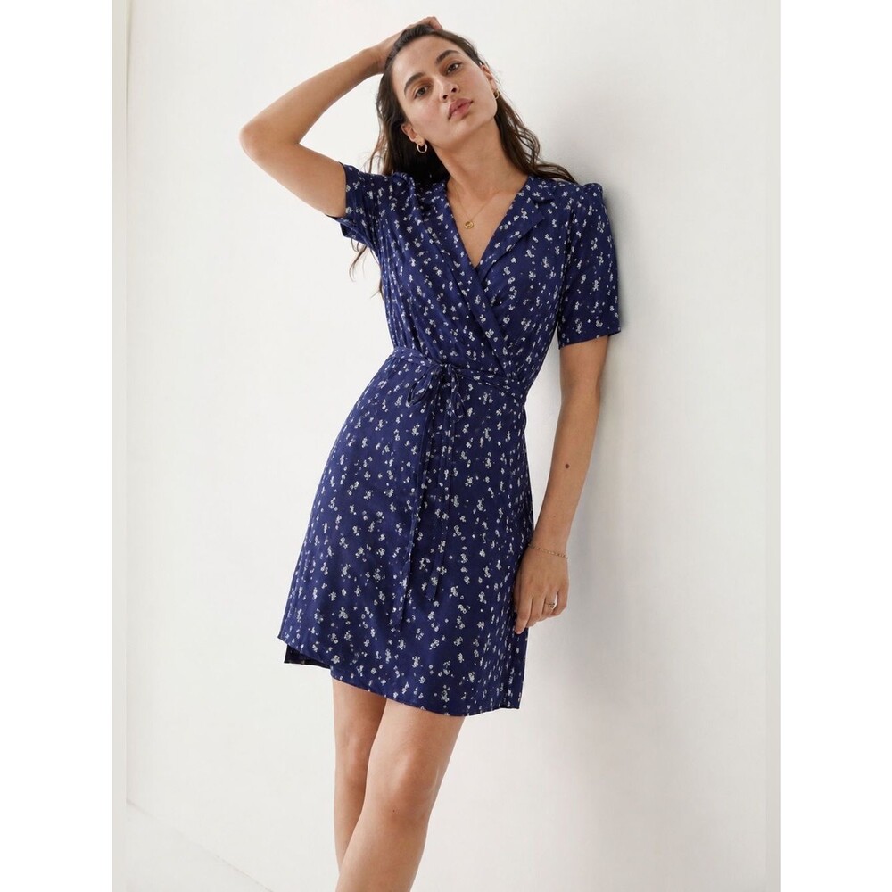 Paris Atelier & Other Stories Navy Paisley Mini Collared Dress Sz 4 Y2K Tomantic